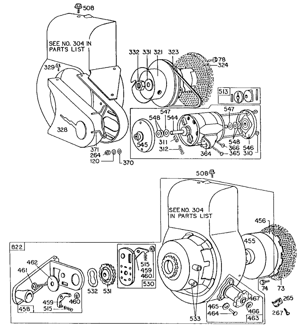 Blower Hsgs,rewind Starters Diagram and Parts List for 60302-0204-XX  Briggs and Stratton Engine